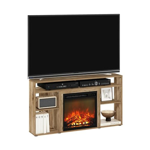 Furinno Jensen Corner TV Stand with Fireplace for TV up to 55 Inches Flagstaff Oak