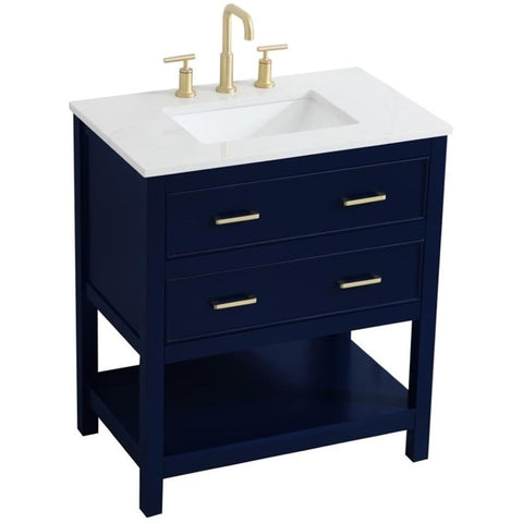 Elegant Decor Sinclaire 30" Single Quartz Top Bathroom Vanity in Blue