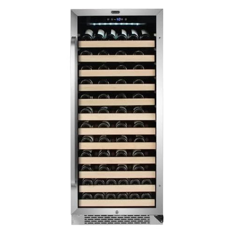 Oakestry 164-Bottle Built-in Stainless Steel Dual Zone Wine Refrigerator with Compressor Cooling, Touch Control, Slide-Out Wooden Shelves, Reversible Door & LED Lighting for Home & Kitchen