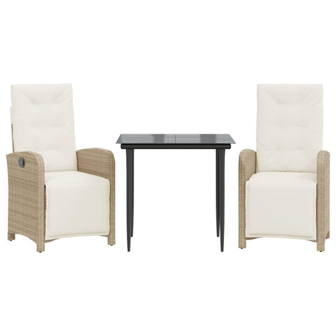 vidaXL Bistro Set 3 Piece with Cushions, Garden Table and Chair for Patio, Outdoor Bistro Set for 2, Dining Set, Modern Style, Beige Poly Rattan