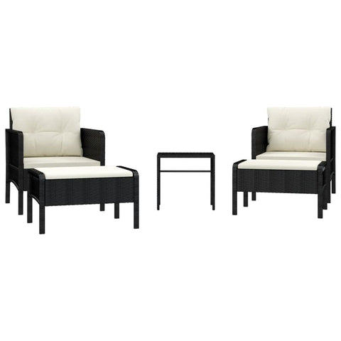 vidaXL Poly Rattan Patio Lounge Set - Five-Piece Garden Furniture Set with Soft Cushions and Sturdy Tabletop - Black and White