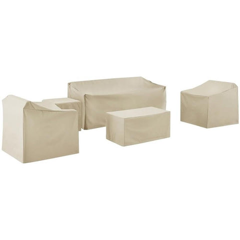 5Pc Outdoor Furniture Cover Set Tan - Sofa, Two Armchairs, End Table, & Rectangle Table