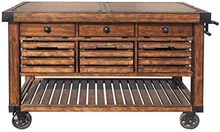 ACME Kaif 3-Drawer Wooden Kitchen Cart with 3 Baskets in Distress Chestnut