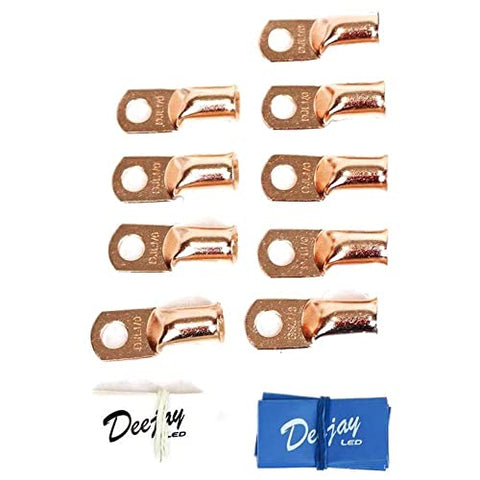 DEEJAY LED 10 Pcs 0 Gauge Wire Crimp Connectors – Heavy Duty Copper Terminal Connectors, Non-Insulated Wire Connectors Kit for Battery, Amplifier Wiring, Automotive, Marine, and Audio Power Systems