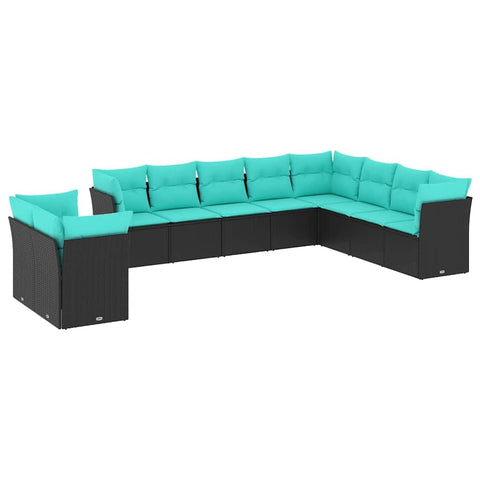 vidaXL Patio Sofa Set with Cushions 10 Piece, Outdoor Conversation Set, Sectional Sofa for Balcony Garden, Modern Style, Black Poly Rattan