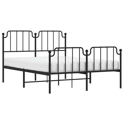 vidaXL Queen Metal Bed Frame with Headboard and Footboard, Under Bed Storage Space, Sturdy Steel Construction and Easy Assembly, Minimalist Style, Black, 12'' High, Without Mattress