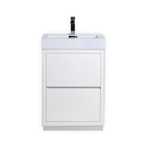 KubeBath Bliss 24" High Gloss White Single Sink Free Standing Modern Bathroom Vanity