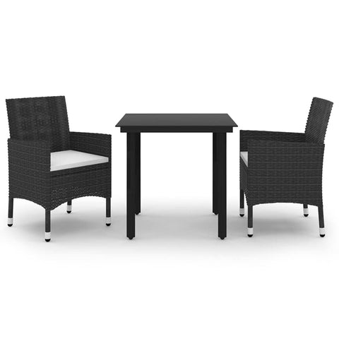 vidaXL Outdoor Dining Set- 3 Piece Patio Furniture with Cushions, Poly Rattan and Glass - Durable and Weather- Outdoor Set with Comfortable Cushioned Chairs