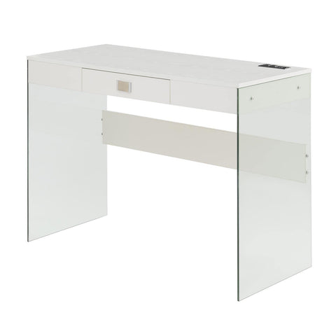 Convenience Concepts SoHo Glass Desk with Charging Station, 42", White