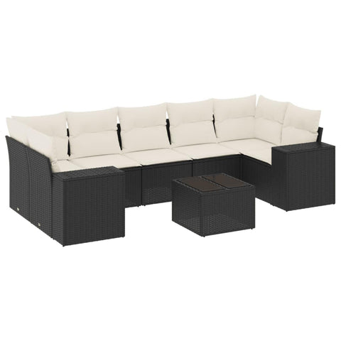 vidaXL Patio Sofa Set with Cushions 8 Piece, Outdoor Conversation Set, Sectional Sofa for Balcony Garden, Patio Furniture, Black Poly Rattan