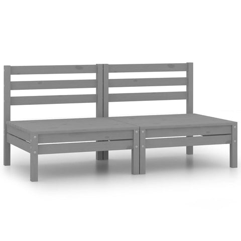 vidaXL Durable Patio 2-Seater Sofa in Gray Solid Pinewood- Modular Outdoor Furniture Piece Ideal for Garden Lounge Set