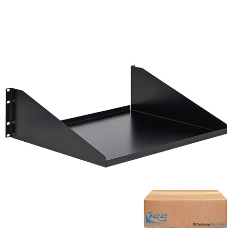 ICC 3U Cantilever Rack Shelf, Heavy-Duty Solid Steel Tray for 19" Network Equipment Racks, 15" Deep, 75 lbs Capacity, Single-Pack, Black
