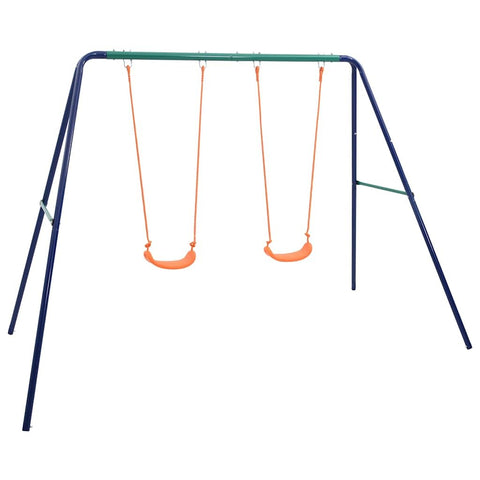 vidaXL Outdoor Swing Set with 2 Plastic Seats, Children's Durable Steel Playground Equipment for Aged 3-10 Years - Weather-, Easy Assembly, Blue, Green and Orange