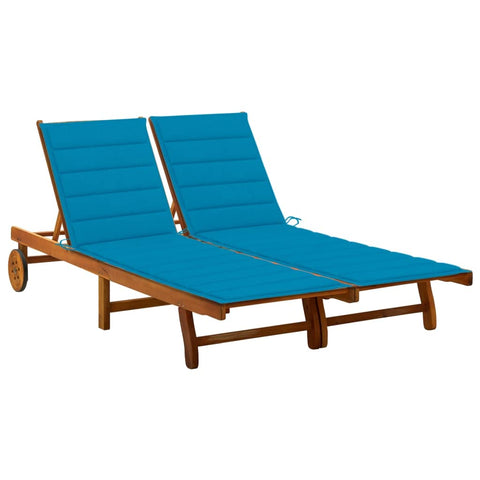 vidaXL Sun Lounger, 2-Person Patio Sun Lounger with Cushions, Outdoor Chaise Lounge Chair Sunbed for Backyard Poolside, Retro Style, Solid Wood Acacia