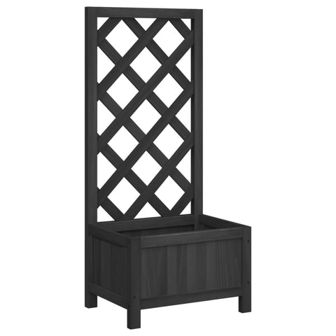 vidaXL Outdoor Patio Planter with Trellis - Black Solid Fir Wood Flower Box for Garden, Terrace, Climbing Plants, Weather-Resistant Material, Spacious Design, 15.7x11.8x35.4 inches, 365475