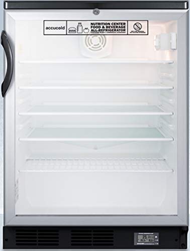 Accucold SCR600BGLBINZ 5.5 cu. ft. Built-in Glass Door Nutrition Center All Refrigerator with Alarm & Thermometer44; Black
