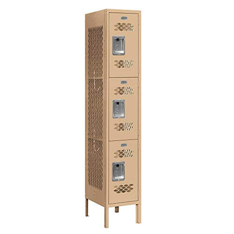 Salsbury Industries 73155TN-U 12" Triple Tier Vented, 1 Wide x 5 Feet High x 15 Inches Deep, Unassembled Metal Locker, Tan