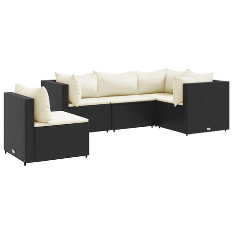 vidaXL 6 Piece Patio Lounge Set with Cushions - Black Poly Rattan, Weather-, Modular Design, Ideal for Outdoor, Garden, Deck, Terrace