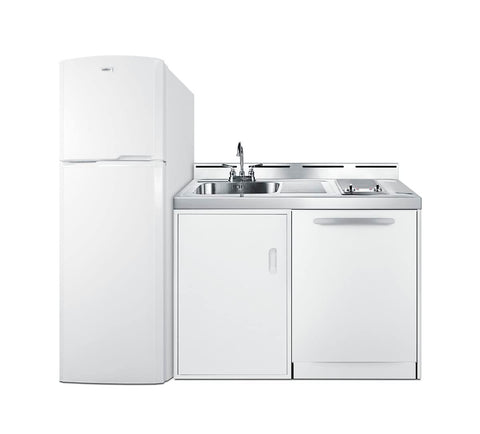 Summit 71" All-in-One Kitchenette with Refrigerator-Freezer, Smooth Glass 2 Burner Cooktop, Dishwasher, Sink, White- ACKDW721G
