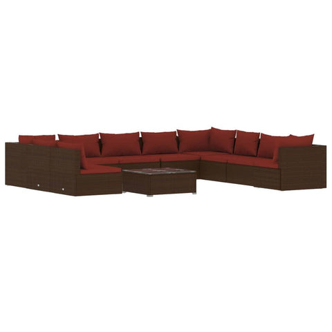 vidaXL Patio Lounge Set 11 Piece, Patio Furniture Set for Outdoor Garden, Sectional Sofa with Cushions, Corner Sofa, Brown Poly Rattan