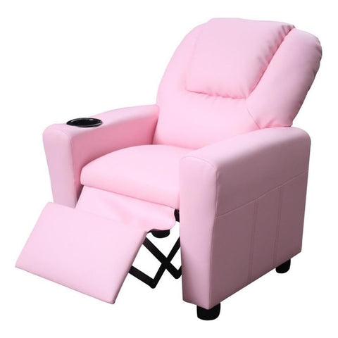 Lilola Home Marisa 23" W Pink PU Leather Kids Recliner Chair with Cupholder