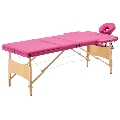 vidaXL Massage Table, Portable Massage Table, Foldable Massage Bed for Spa Salon Tattoo, Salon Therapy Beauty Table, 3 Zones Wood Pink