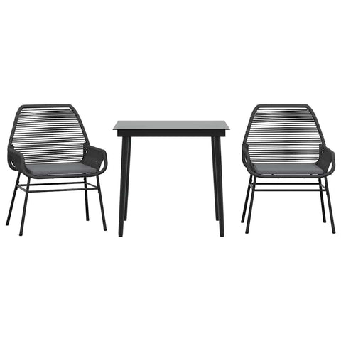 vidaXL 3 Piece Patio Dining Set - Black Poly Rattan - Cushion Seats - Tempered Glass Table - Outdoor Garden Furniture