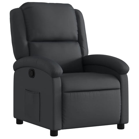vidaXL Recliner Chair - Black Real Leather, Manual Reclining Function, Comfortable Seating with Solid Wood and Metal Frame, for Office or Living Room