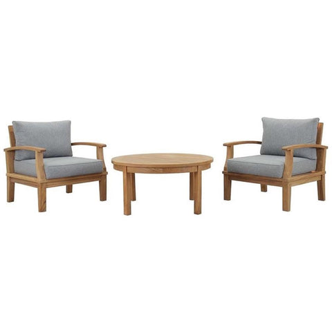 Modway EEI-1475-NAT-GRY-SET Marina Premium Grade A Teak Wood 3-Piece Outdoor Patio Furniture Set, Natural Gray