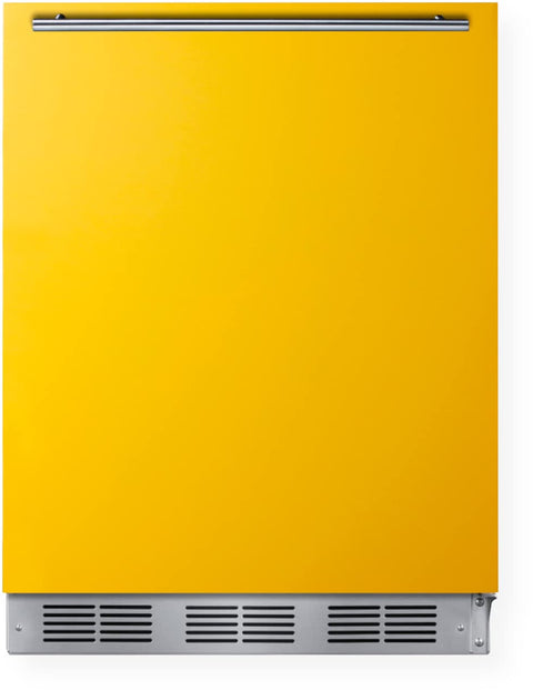 Undercounter 24 all-refrigerator for residential use with saffron gold door stainless steel handle and white cabinet