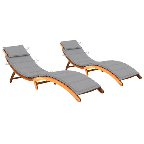 vidaXL Patio Lounge Chair 2 Pcs, Outdoor Chaise Lounge Chair with Cushion, Sunlounger, Sunbed for Backyard Poolside, Retro Style, Solid Acacia Wood