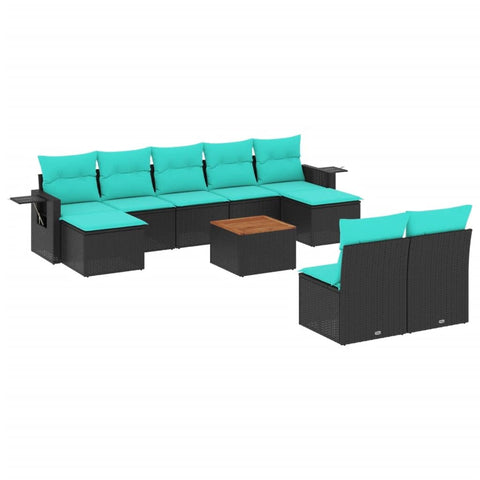 vidaXL Patio Sofa Set with Cushions 10 Piece, Outdoor Conversation Set, Sectional Sofa for Balcony Garden, Modern Style, Black Poly Rattan