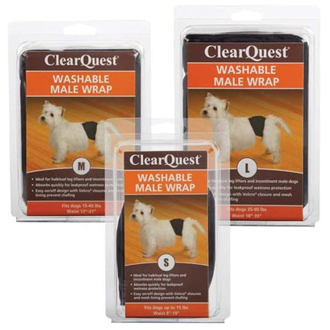Clear Quest Washable Male Dog Wraps, Reusable, Leakproof Wetness Protection - Large, Black