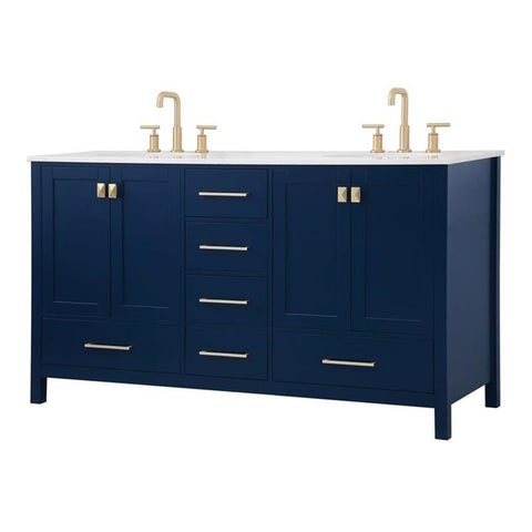 Elegant Decor Irene 60" Solid Wood and Stone Double Bathroom Vanity in Blue