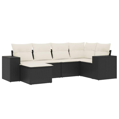 vidaXL 6 Piece Garden Sofa Set with Cushions Black & Cream Modular Outdoor Furniture Weather Resistant Poly Rattan Includes Storage Compartment Comfortable Seating Patio Lounge Sectional for