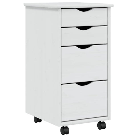 vidaXL Rolling Cabinet White Solid Pine Wood, Engineered Wood, Plastic