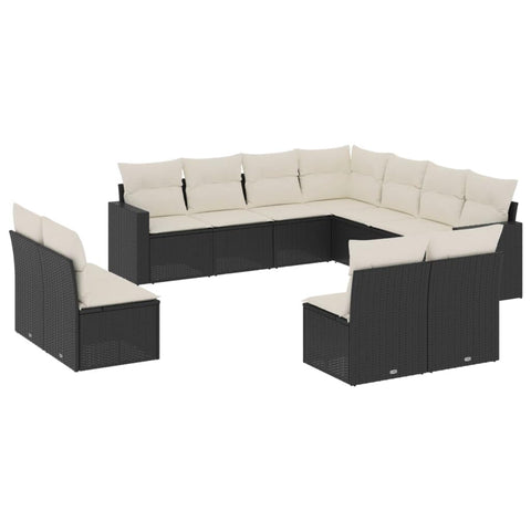 vidaXL Patio Sofa Set with Cushions 11 Piece, Outdoor Conversation Set, Sectional Sofa for Balcony Garden, Patio Furniture, Black Poly Rattan
