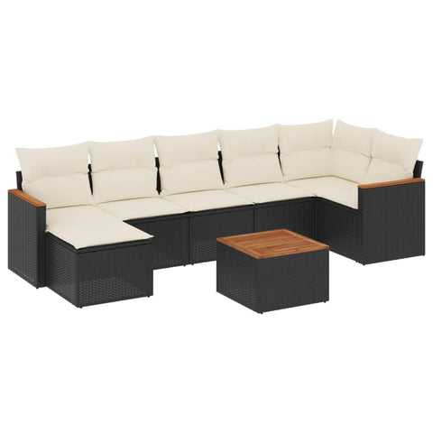 vidaXL Patio Sofa Set with Cushions 8 Piece, Outdoor Conversation Set, Sectional Sofa for Balcony Garden, Modern Style, Black Poly Rattan