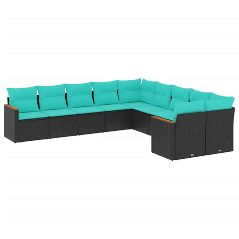 vidaXL Patio Sofa Set with Cushions 10 Piece, Outdoor Conversation Set, Sectional Sofa for Balcony Garden, Modern Style, Black Poly Rattan