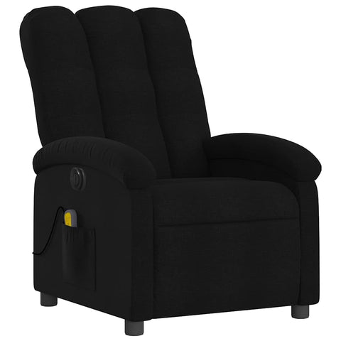 vidaXL Electric Massage Recliner - Wingback, Black Fabric, Motorized Adjustment, 6-Point Vibration, Armchair with Storage Pocket