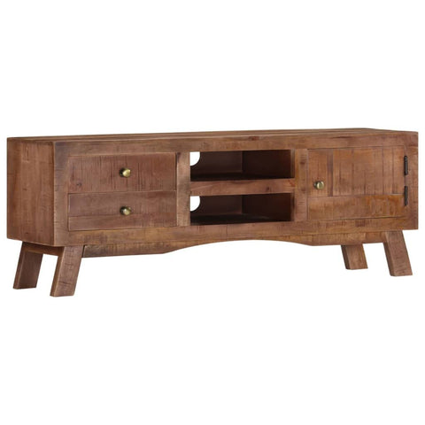 vidaXL Retro-Style TV Stand - Rough Mango Wood, Compartment, Shelves, Drawers, Assembly Required, for Living Room Home Decor