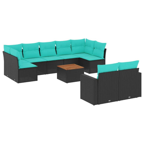 vidaXL Patio Sofa Set with Cushions 10 Piece, Outdoor Conversation Set, Patio Sectional Sofa for Balcony Garden, Black Poly Rattan