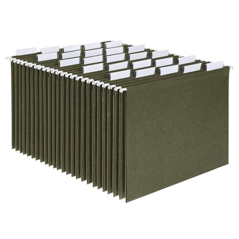 Pendaflex Hanging File Folders, Letter Size, Standard Green, 1/5-Cut Adjustable Tabs, 25 Per Box (81602), Standard Green - 1/5 Tabs