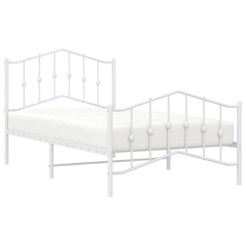 vidaXL Twin Metal Bed Frame with Headboard and Footboard, Under Bed Storage Space, Sturdy Steel Construction and Easy Assembly, Minimalist Style, White, 12'' High, Without Mattress