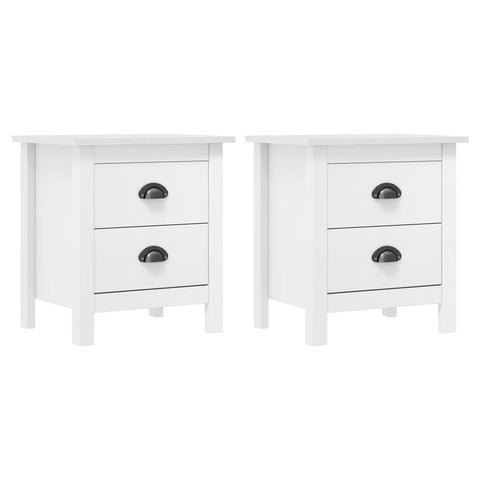 vidaXL Bedside Cabinet - 2 pcs Set in White, Made of Solid Pine Wood, with Two Smooth-Running Drawers, Cup Handles, Compact and Stylish, Ideal for Bedroom, Living Room
