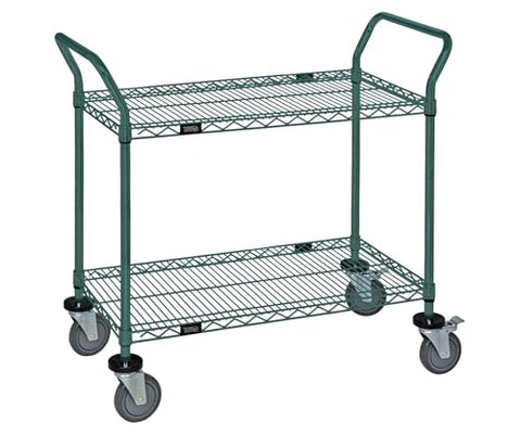 Quantum Storage Systems WRC-1848P-2 Utility Cart, 48" W x 18" D x 37-1/2" H, 1200 lbs Capacity, Carbon Steel, Epoxy Coated, Green, NSF