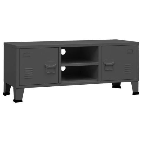 vidaXL Anthracite TV Stand - Industrial Styling, Robust Metal Construction, Ample Storage Space with Doors, Hole for Cable Management
