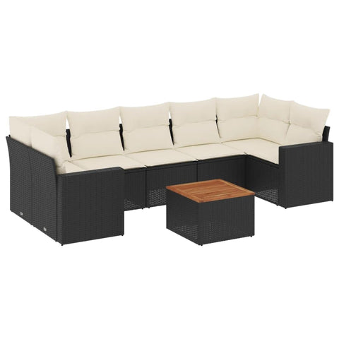 vidaXL Patio Sofa Set with Cushions 8 Piece, Outdoor Conversation Set, Patio Furniture Set for Balcony Garden, Modern Style, Black Poly Rattan