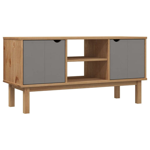 vidaXL OTTA TV Stand, Gray Brown Scandinavian Design, Solid Pine Wood, 44.7"x16.9"x22.4", with Storage Compartments, Easy Assembly