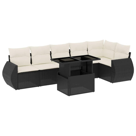 vidaXL Patio Sofa Set with Cushions 7 Piece, Garden Lounge Set, Outdoor Conversation Set, Sectional Sofa for Garden, Modern Style, Black Poly Rattan